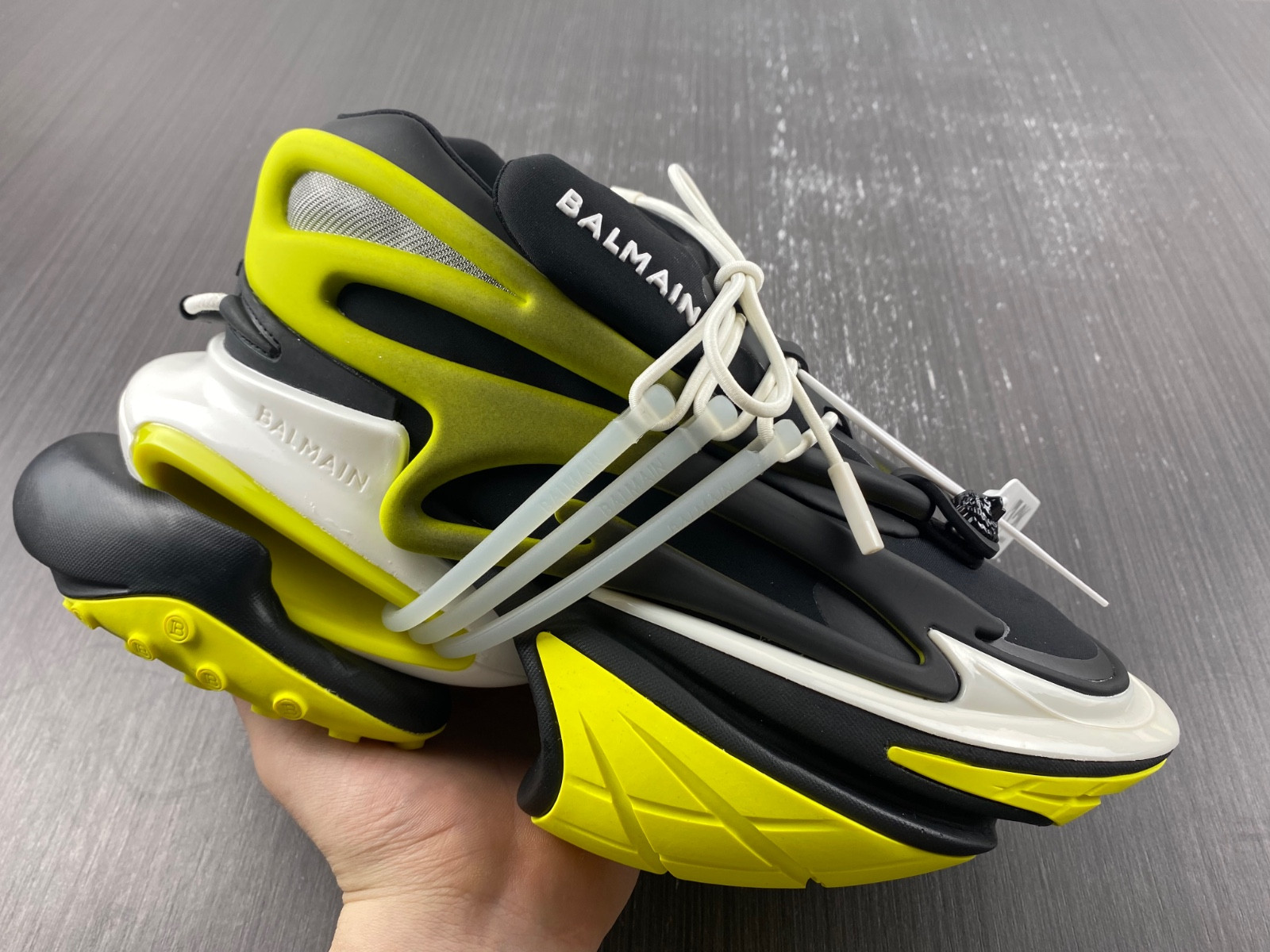 BALMAIN NEOPRENE AND LEATHER UNICORN LOW-TOP SNEAKERS