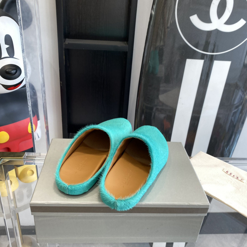 MARNI Green Pony Skin Fussbett Sabot Loafers