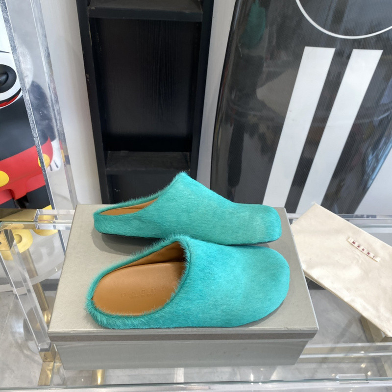 MARNI Green Pony Skin Fussbett Sabot Loafers