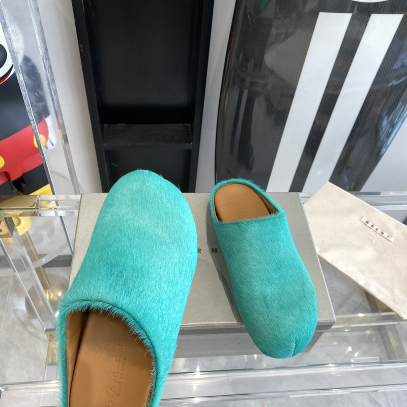 MARNI Green Pony Skin Fussbett Sabot Loafers
