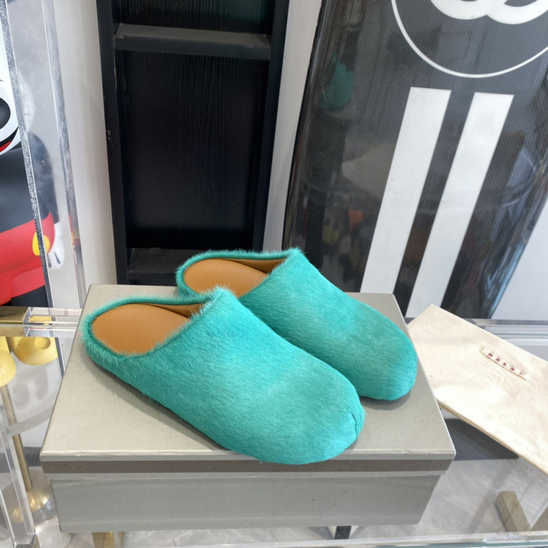 MARNI Green Pony Skin Fussbett Sabot Loafers