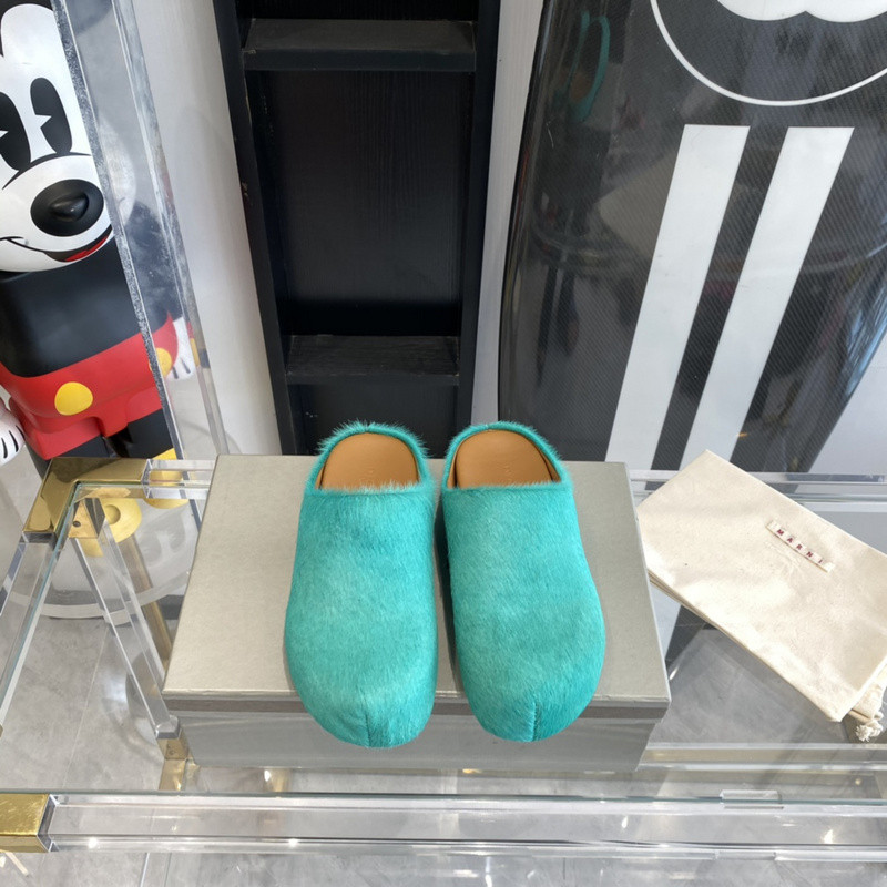 MARNI Green Pony Skin Fussbett Sabot Loafers