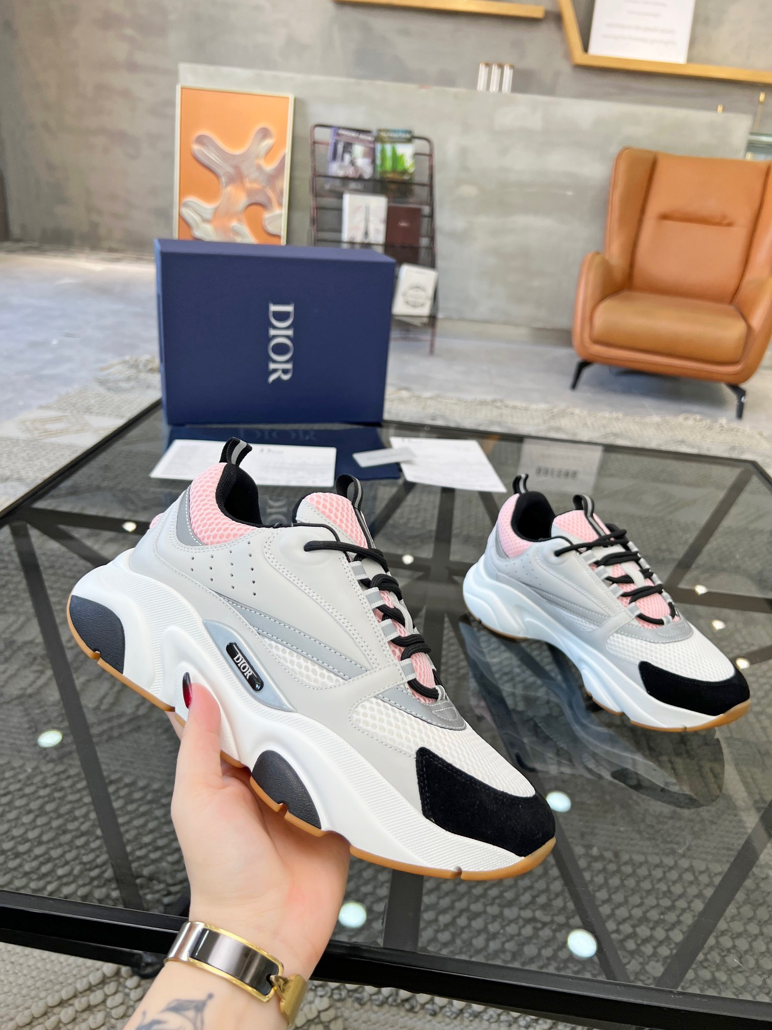 HOMME B22 TRAINER SNEAKER (Di0r B22 Pale Pink Grey)