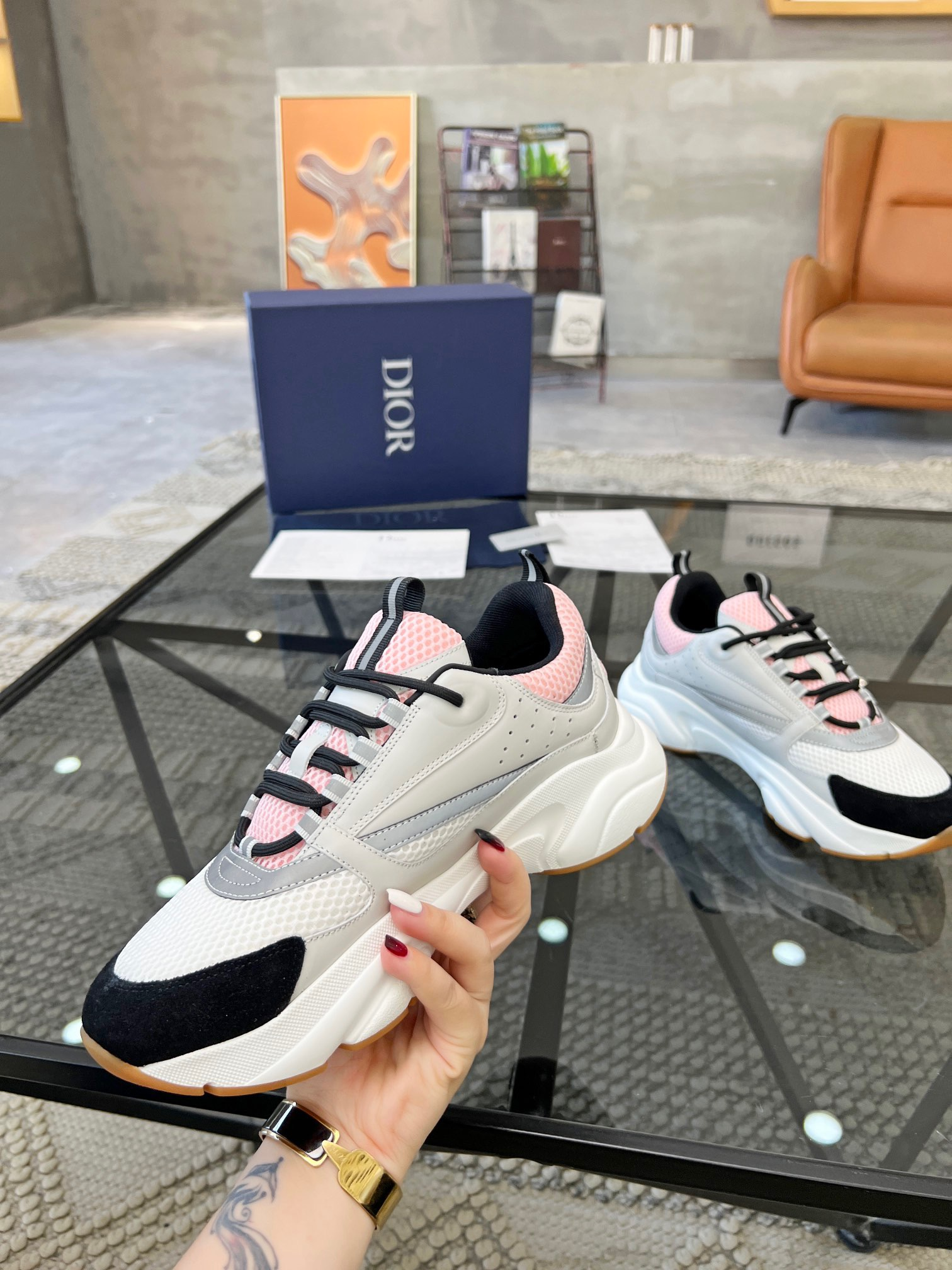HOMME B22 TRAINER SNEAKER (Di0r B22 Pale Pink Grey)